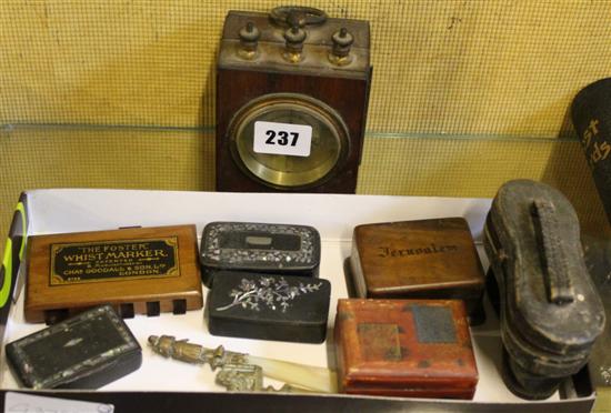 MOP snuff boxes, opera glasses & telegraph instrument